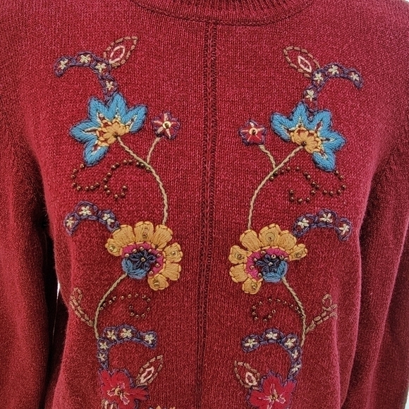 Alfred Dunner Embroidered/Beaded Turtleneck Sweater with Tassle Trim Size LP EUC - Picture 2 of 11